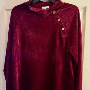 White Birch Maroon Cowl Neck Sweater with Button Accents